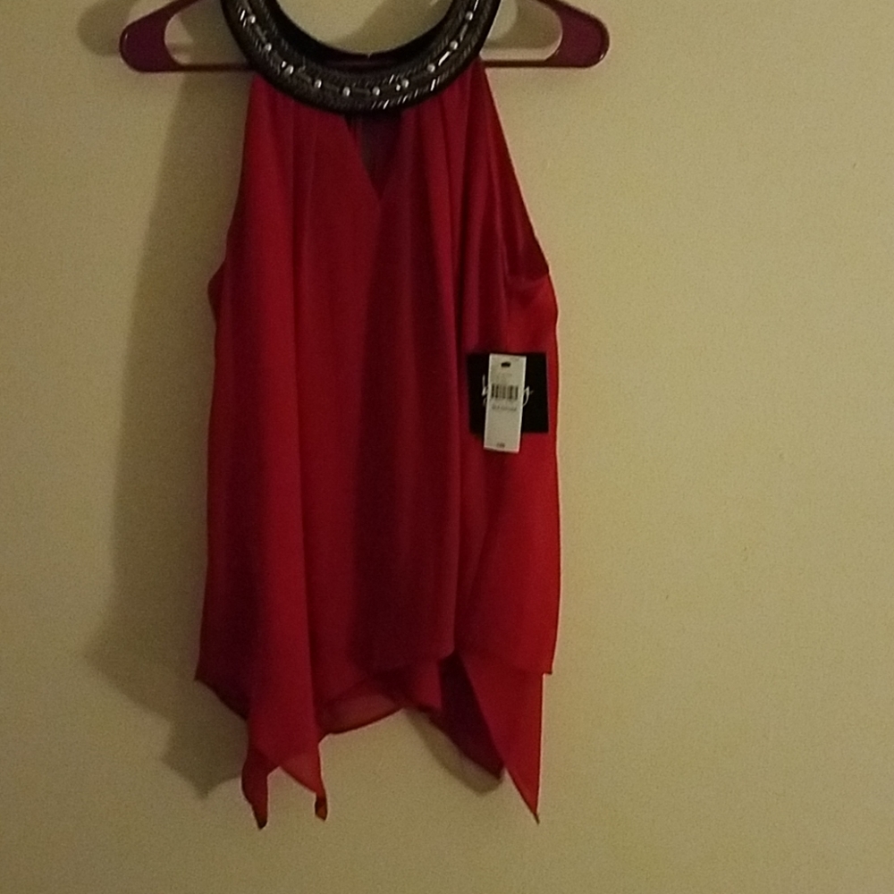 Jeweled neck dressy top